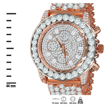 Rose Gold Copper Tone Mens Luxury Bling Custom Iced Out Dial & Band Simulated Diamond  Joe Rodeo Jojo Jojino Watch