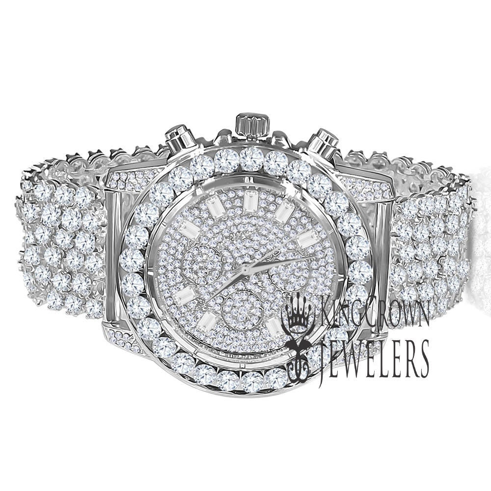 Solitaire  Luxury Bling Custom Iced Out Dial & Band Simulated Diamond White Gold Tone Joe Rodeo Jojino Watch
