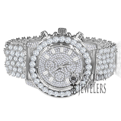 Solitaire  Luxury Bling Custom Iced Out Dial & Band Simulated Diamond White Gold Tone Joe Rodeo Jojino Watch