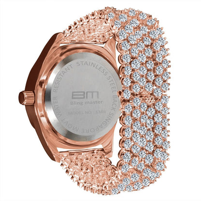 Rose Gold Copper Tone Fully Iced Out Dial Custom Band Mens Bling Watch Simulated Diamond Joe Rodeo Jojo Jojino  Luxury Watch