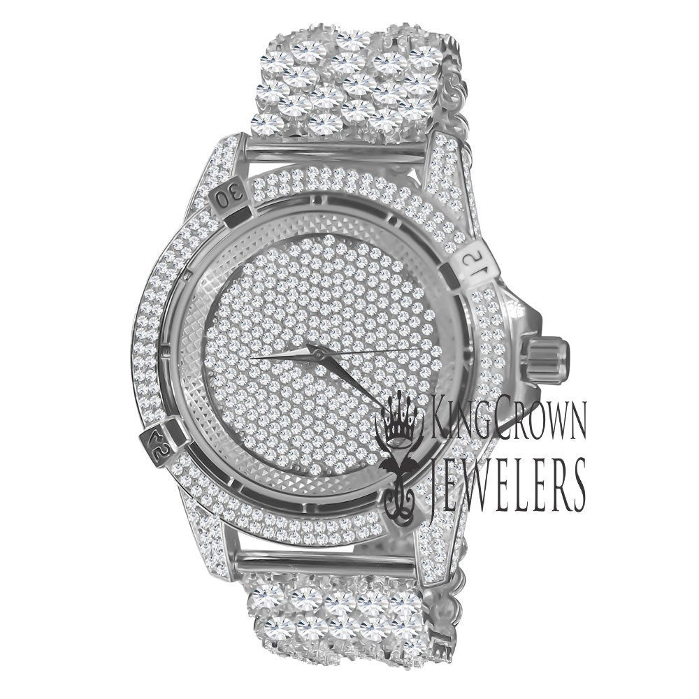 White Gold Tone  Fully Iced Out Dial Custom Band Mens Bling Watch Simulated Diamond Joe Rodeo Jojo Jojino Luxury Watch