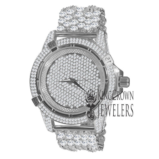 White Gold Tone  Fully Iced Out Dial Custom Band Mens Bling Watch Simulated Diamond Joe Rodeo Jojo Jojino Luxury Watch