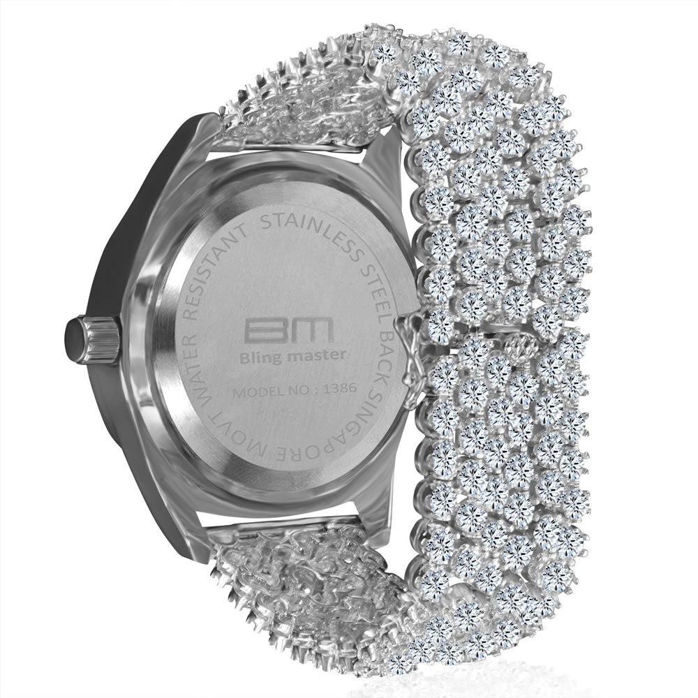 White Gold Tone  Fully Iced Out Dial Custom Band Mens Bling Watch Simulated Diamond Joe Rodeo Jojo Jojino Luxury Watch
