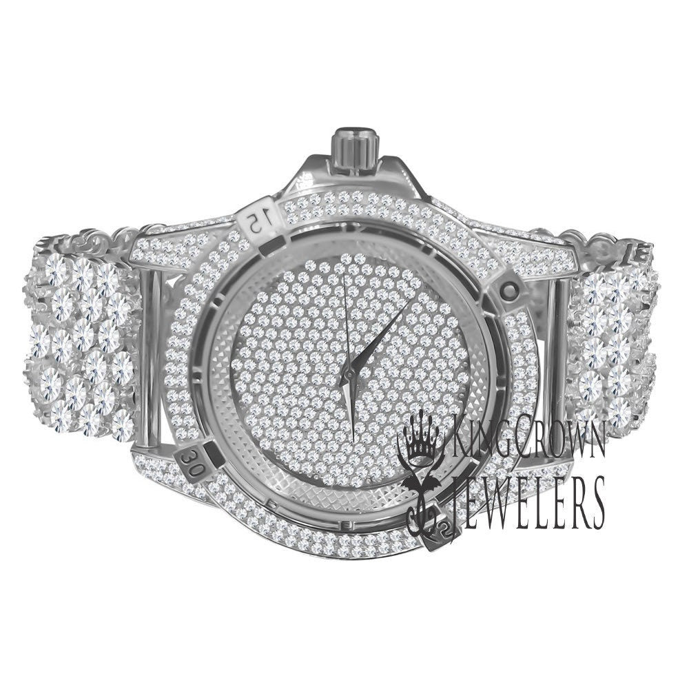 White Gold Tone  Fully Iced Out Dial Custom Band Mens Bling Watch Simulated Diamond Joe Rodeo Jojo Jojino Luxury Watch