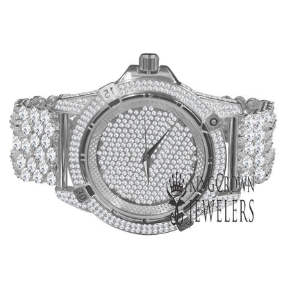 White Gold Tone  Fully Iced Out Dial Custom Band Mens Bling Watch Simulated Diamond Joe Rodeo Jojo Jojino Luxury Watch