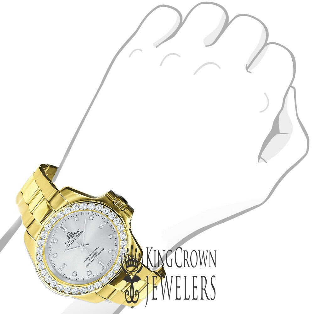 Stainless Steel Simulated Diamonds 18K Gold Finish Mens Presidential Watch 42mm