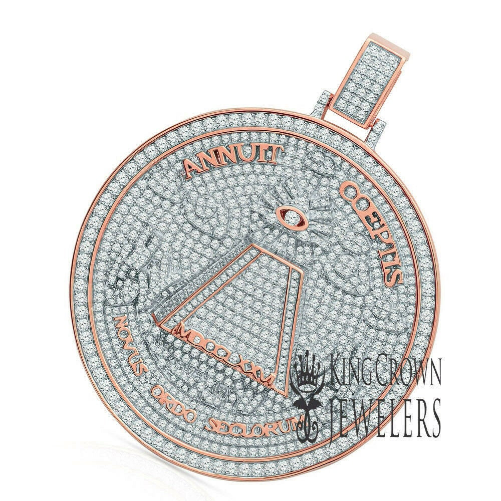 Exclusive Custom Piece Big 3.15'' 14K Rose Gold On Real Sterling Silver Annuit cœptis Pendant Medallion Charm