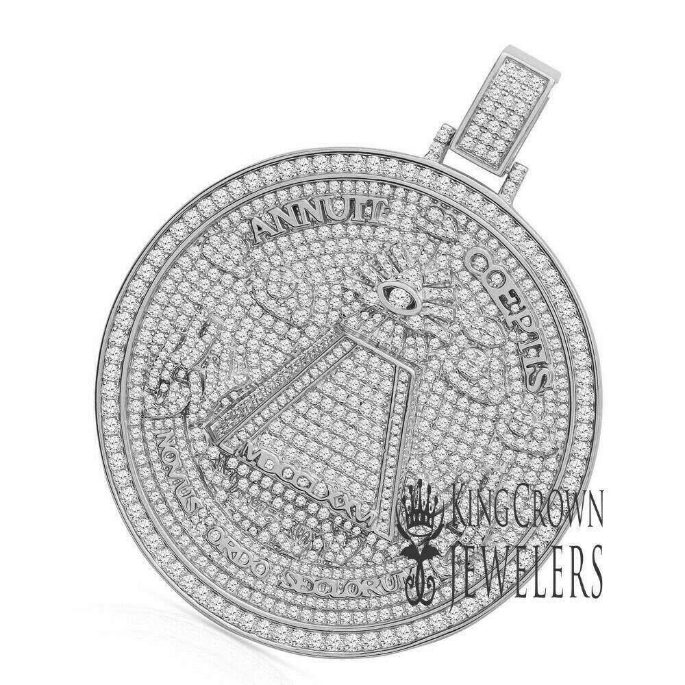Exclusive Custom Piece Big 3.15'' 14K White Gold On Real Sterling Silver Annuit cœptis Pendant Medallion Charm