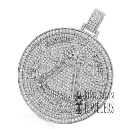 Exclusive Custom Piece Big 3.15'' 14K White Gold On Real Sterling Silver Annuit cœptis Pendant Medallion Charm