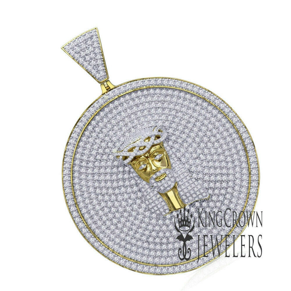 Mens Big 3'' Real Yellow Gold Sterling Silver Jesus Piece Face  Religious Pendant Simulated Diamond Custom Medallion Charm
