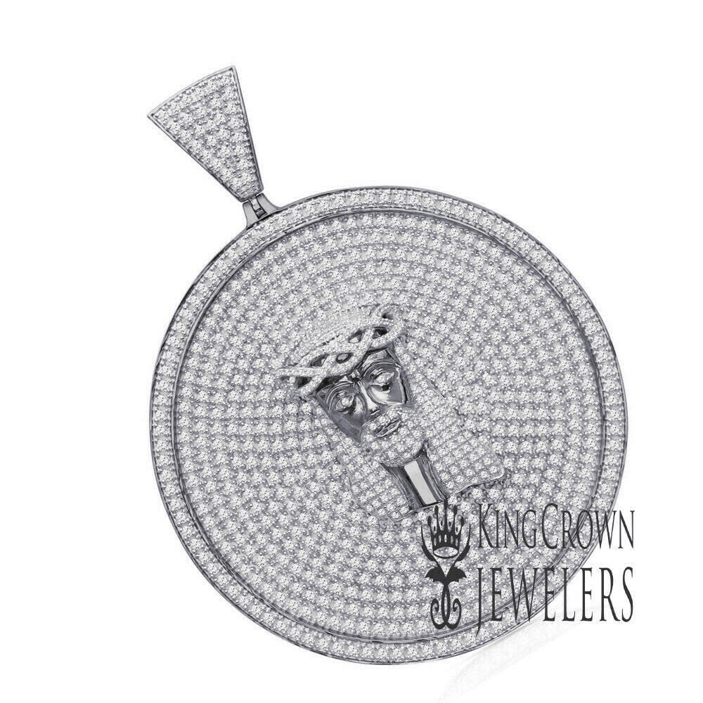 Mens Big 3'' Real White Gold Sterling Silver Jesus Piece Face Religious Pendant Simulated Diamond Custom Medallion