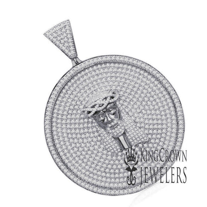 Mens Big 3'' Real White Gold Sterling Silver Jesus Piece Face Religious Pendant Simulated Diamond Custom Medallion
