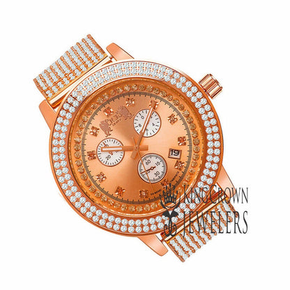 Rose Gold Tone Mens Jojino/Jojo/Joe Rodeo Real Diamond Dial Custom 2 Row Steel Bezel 10 Row Band Watch W/Date