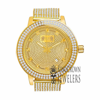 Yellow Gold Tone Real Diamond Dial Mens Jojino/Jojo/Joe Rodeo 2 Row Bezel 10 Row Band Custom Watch