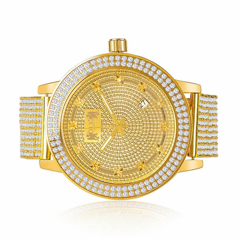 Yellow Gold Tone Real Diamond Dial Mens Jojino/Jojo/Joe Rodeo 2 Row Bezel 10 Row Band Custom Watch
