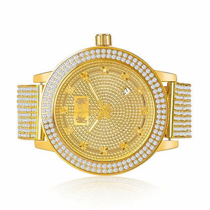 Yellow Gold Tone Real Diamond Dial Mens Jojino/Jojo/Joe Rodeo 2 Row Bezel 10 Row Band Custom Watch
