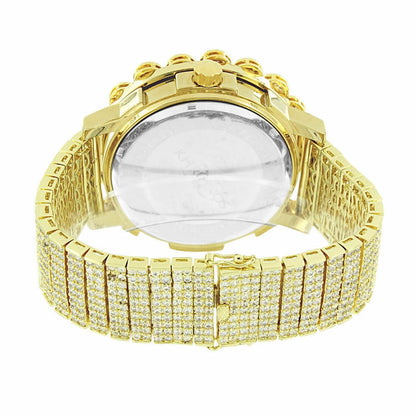 Yellow Gold Tone Real Diamond Dial Mens Jojino/Jojo/Joe Rodeo 2 Row Bezel 10 Row Band Custom Watch