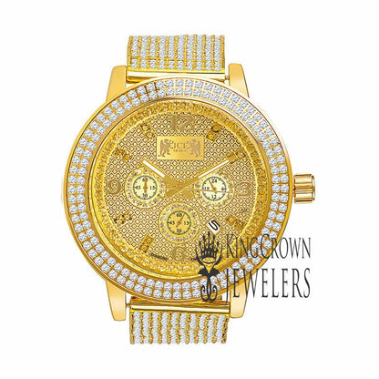 Solid Stainless Steel Bezel Yellow Gold Tone Genuine Diamond Dial Khronos Joe Rodeo Custom Band Mens Watch