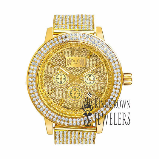 Solid Stainless Steel Bezel Yellow Gold Tone Genuine Diamond Dial Khronos Joe Rodeo Custom Band Mens Watch