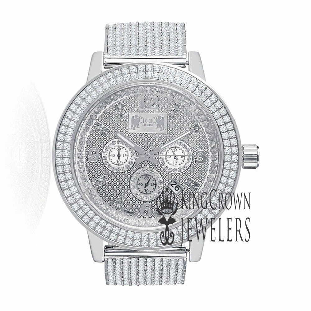Solid Stainless Steel Bezel White Gold Tone Genuine Diamond Dial Khronos Joe Rodeo Custom Band Mens Watch