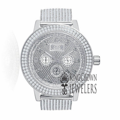 Solid Stainless Steel Bezel White Gold Tone Genuine Diamond Dial Khronos Joe Rodeo Custom Band Mens Watch