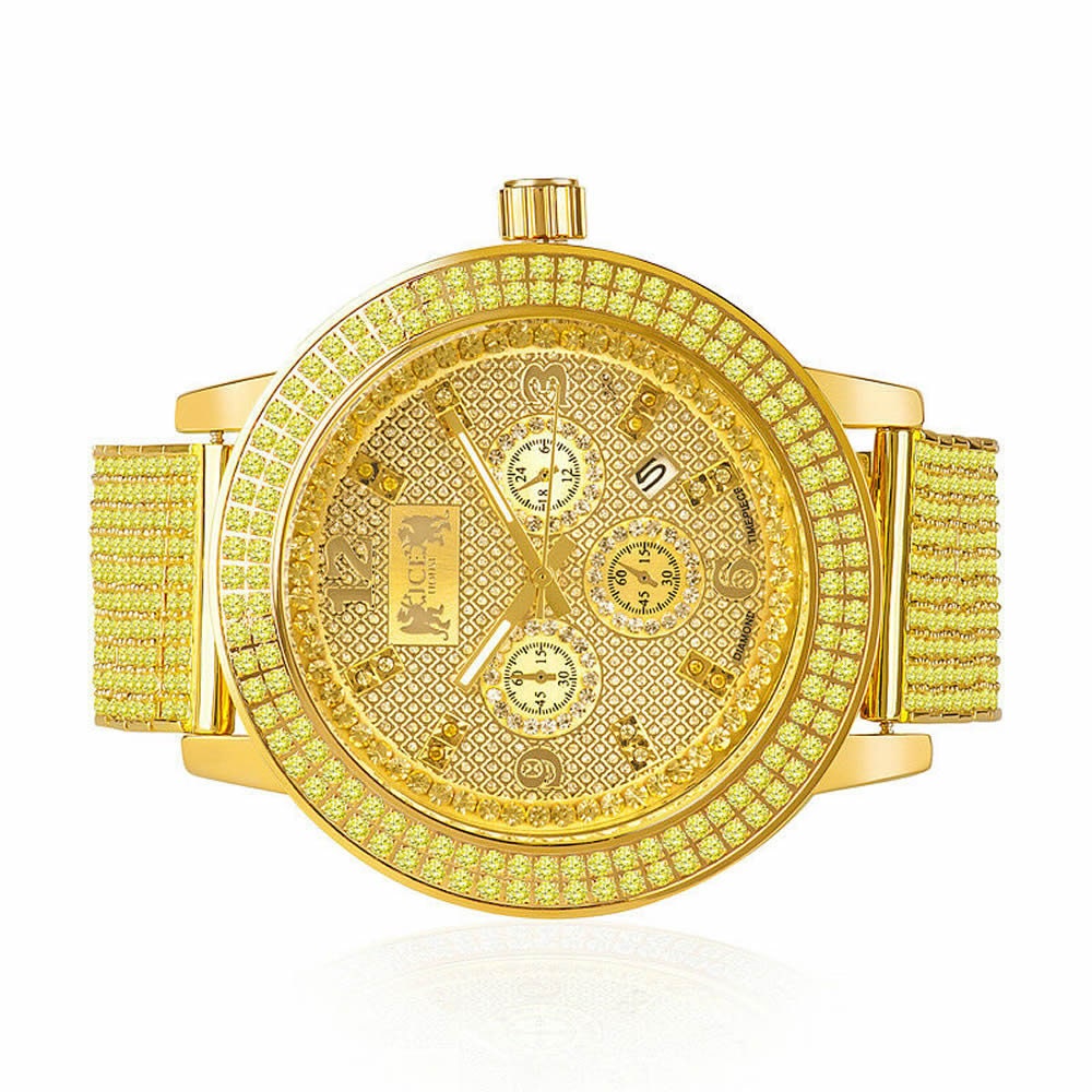 Canary Solid Stainless Steel Bezel Gold Tone Genuine Diamond Dial Khronos Joe Rodeo Custom Band Mens Watch