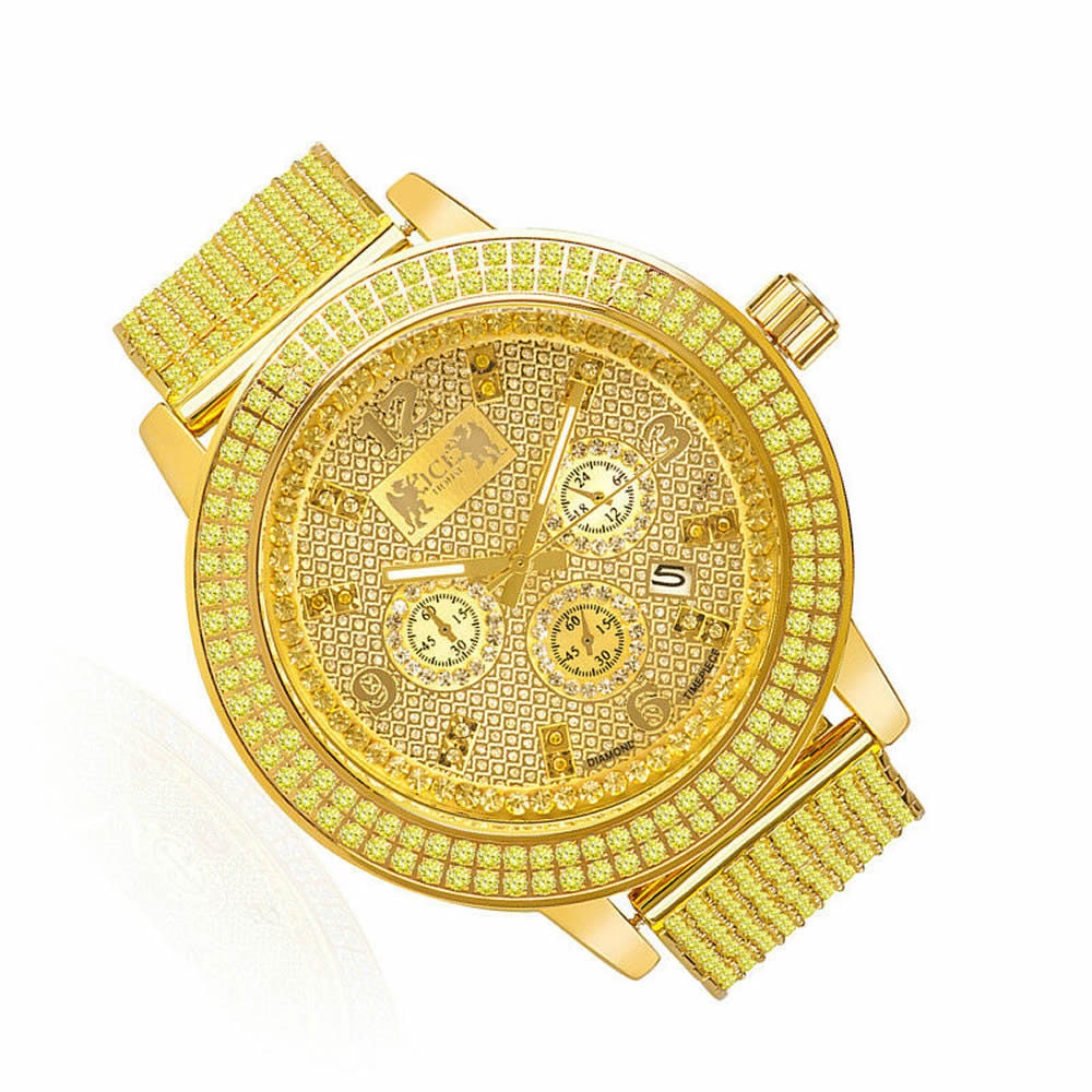 Canary Solid Stainless Steel Bezel Gold Tone Genuine Diamond Dial Khronos Joe Rodeo Custom Band Mens Watch