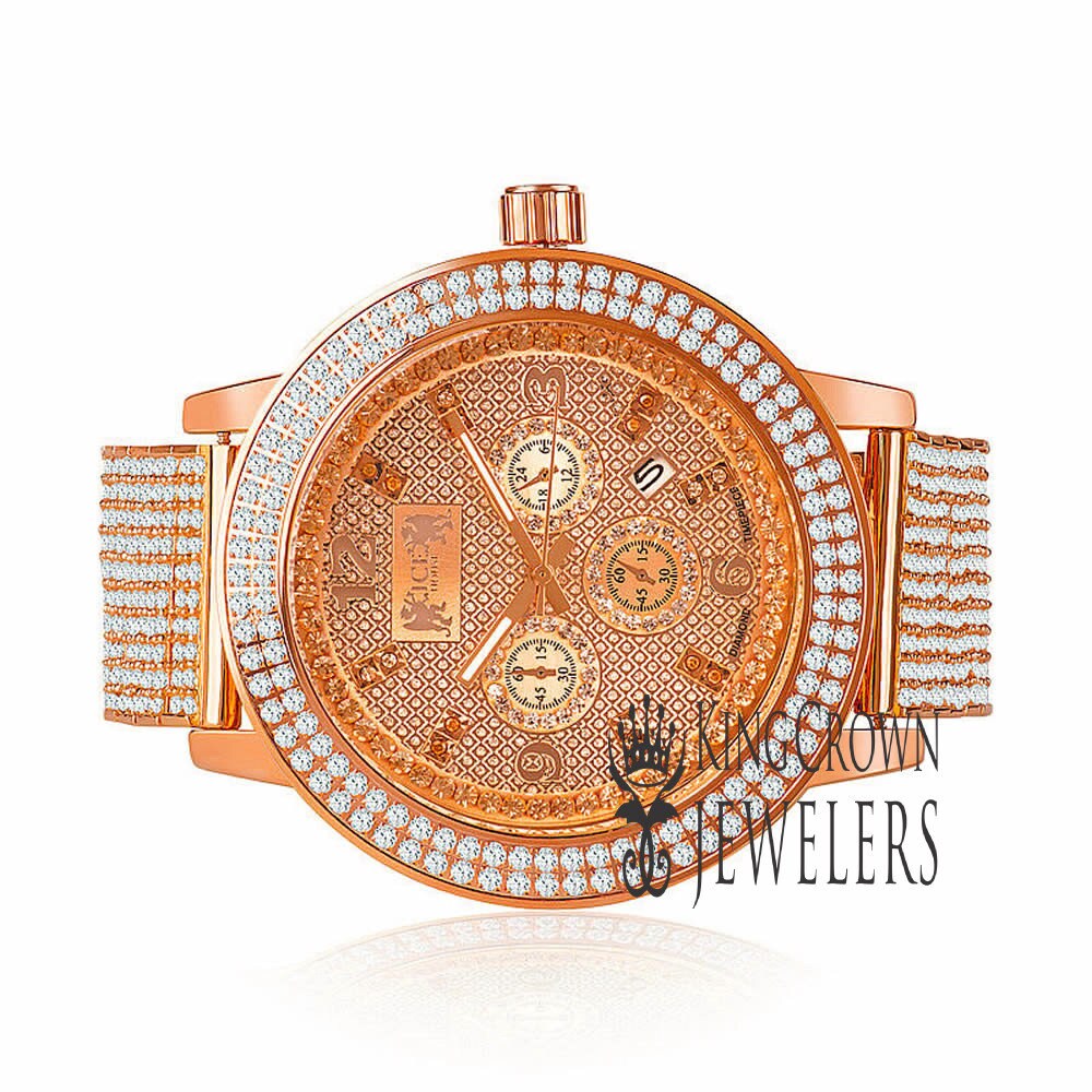 Mens Solid Stainless Steel Bezel Rose Gold Tone Genuine Diamond Dial Khronos Joe Rodeo Custom Band Watch