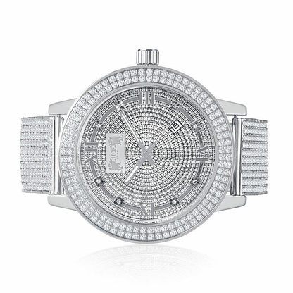 Roman Face Solid Stainless Steel Bezel White Gold Tone Real Diamond Dial Khronos Joe Rodeo Custom Band Mens Watch
