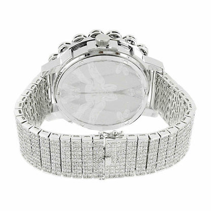 Roman Face Solid Stainless Steel Bezel White Gold Tone Real Diamond Dial Khronos Joe Rodeo Custom Band Mens Watch