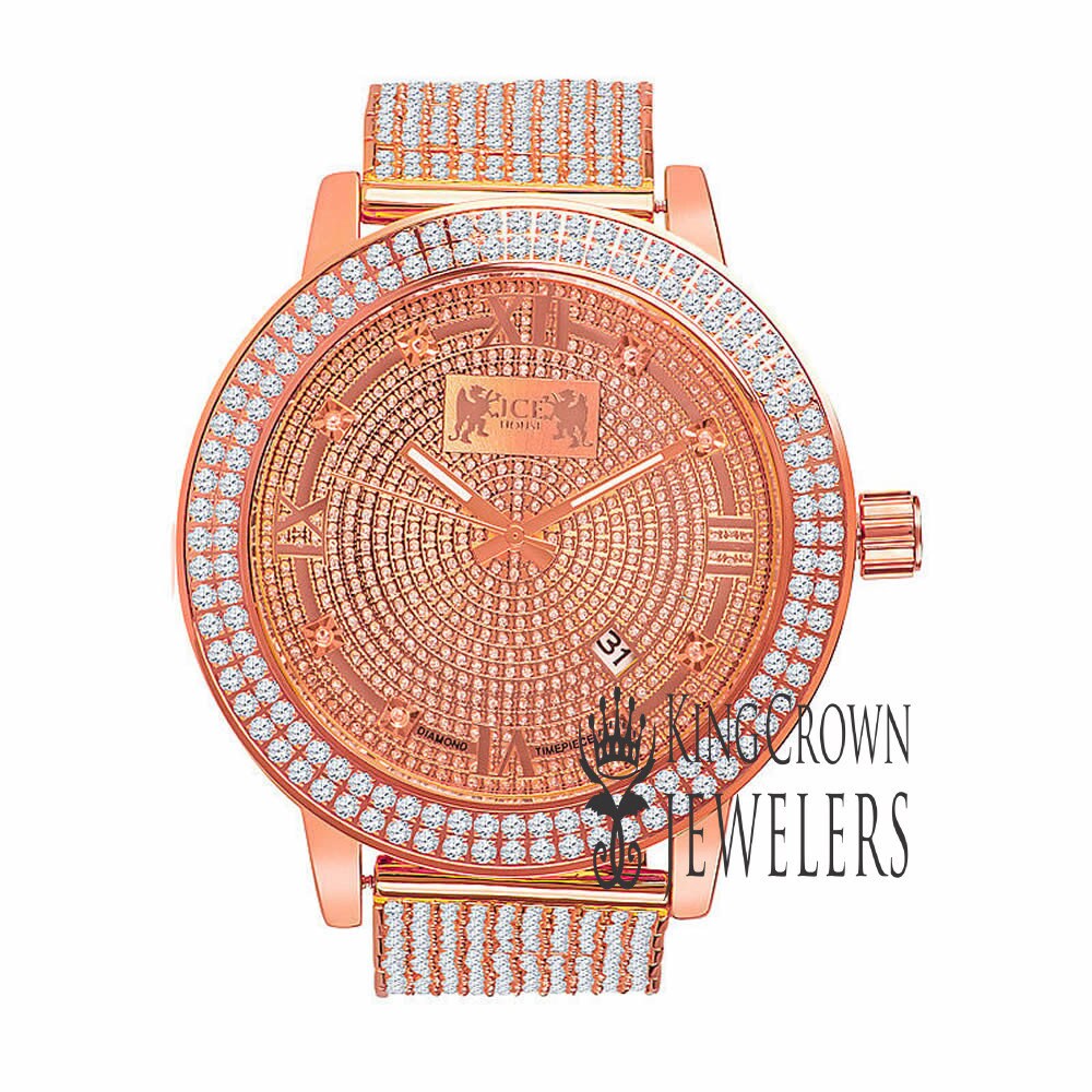 Roman Face Solid Stainless Steel Bezel Rose Gold Tone Real Diamond Dial Khronos Joe Rodeo Custom Band Mens Watch