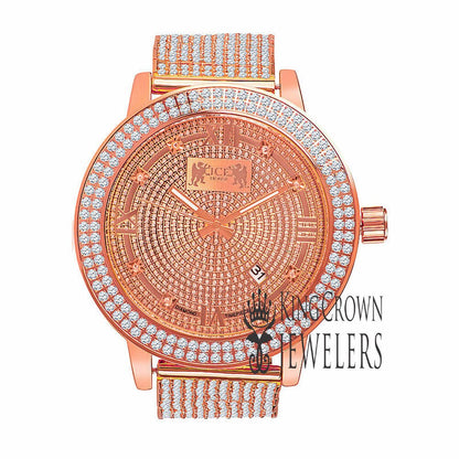 Roman Face Solid Stainless Steel Bezel Rose Gold Tone Real Diamond Dial Khronos Joe Rodeo Custom Band Mens Watch