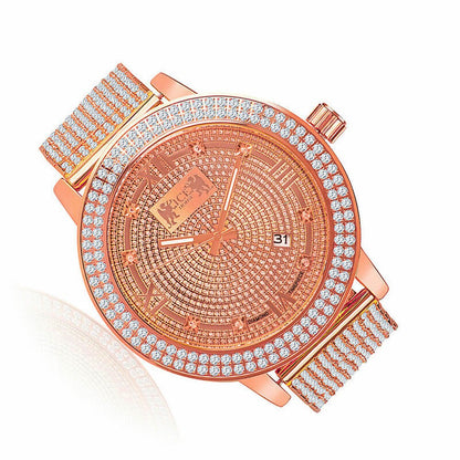 Roman Face Solid Stainless Steel Bezel Rose Gold Tone Real Diamond Dial Khronos Joe Rodeo Custom Band Mens Watch
