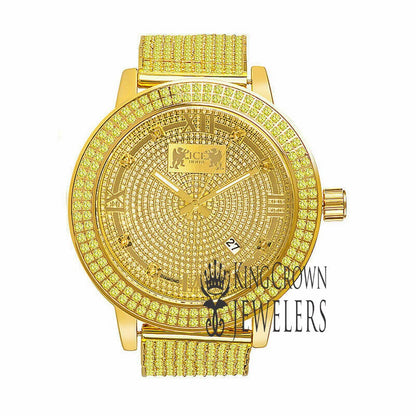 Canary Gold Tone Roman Face Solid Stainless Steel Bezel Real Diamond Dial Khronos Joe Rodeo Custom Band Mens Watch