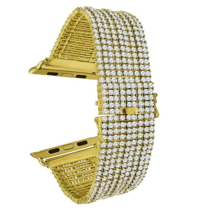 Apple Watch Series # 4 Wristband Replacement Bracelet 44mm Simulated Diamond 14K Gold Finish Iced Out Micro Pave Custom Band