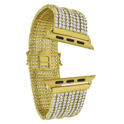 Apple Watch Series # 4 Wristband Replacement Bracelet 44mm Simulated Diamond 14K Gold Finish Iced Out Micro Pave Custom Band
