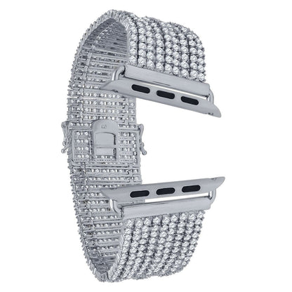Apple Watch Series # 4 Wristband Replacement Bracelet 44mm Simulated Diamond 14K Gold Finish Iced Out Micro Pave Custom Band