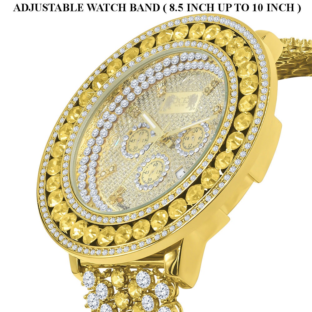 Big Bold Mens Genuine Diamond Dial Canary Face Gold Finish Iced Out Custom Watch W/Date Function