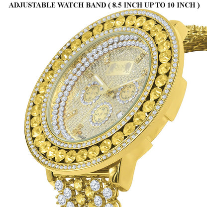 Big Bold Mens Genuine Diamond Dial Canary Face Gold Finish Iced Out Custom Watch W/Date Function