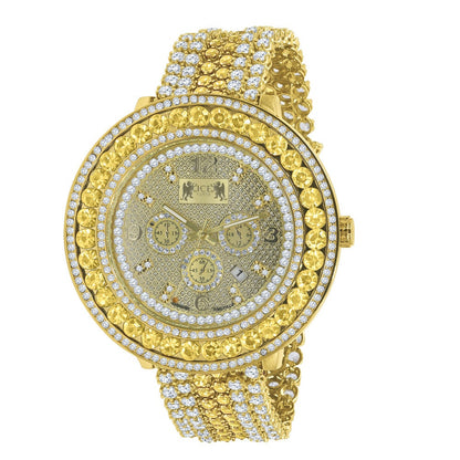 Big Bold Mens Genuine Diamond Dial Canary Face Gold Finish Iced Out Custom Watch W/Date Function
