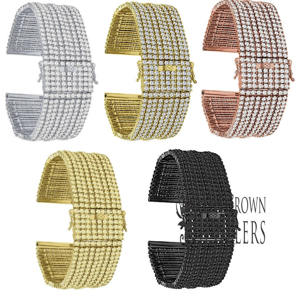 High Quality Micro Pave Simulated Diamond 14K Gold Finish Watch Band Custom Replacement Bracelet 24mm