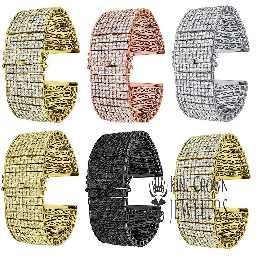 10 Row Joe Rodeo Iced Out Custom Watch Band Gold Finish Simulated Diamond Replacement Bracelet 24mm