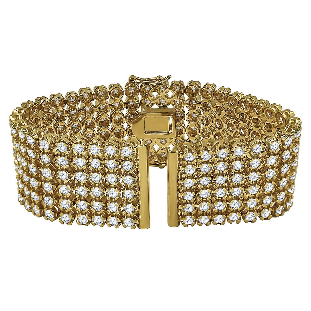 6 Row Iced Out Custom Replacement Watch Band Bracelet 14K Gold Finish Simulated Diamond 24mm