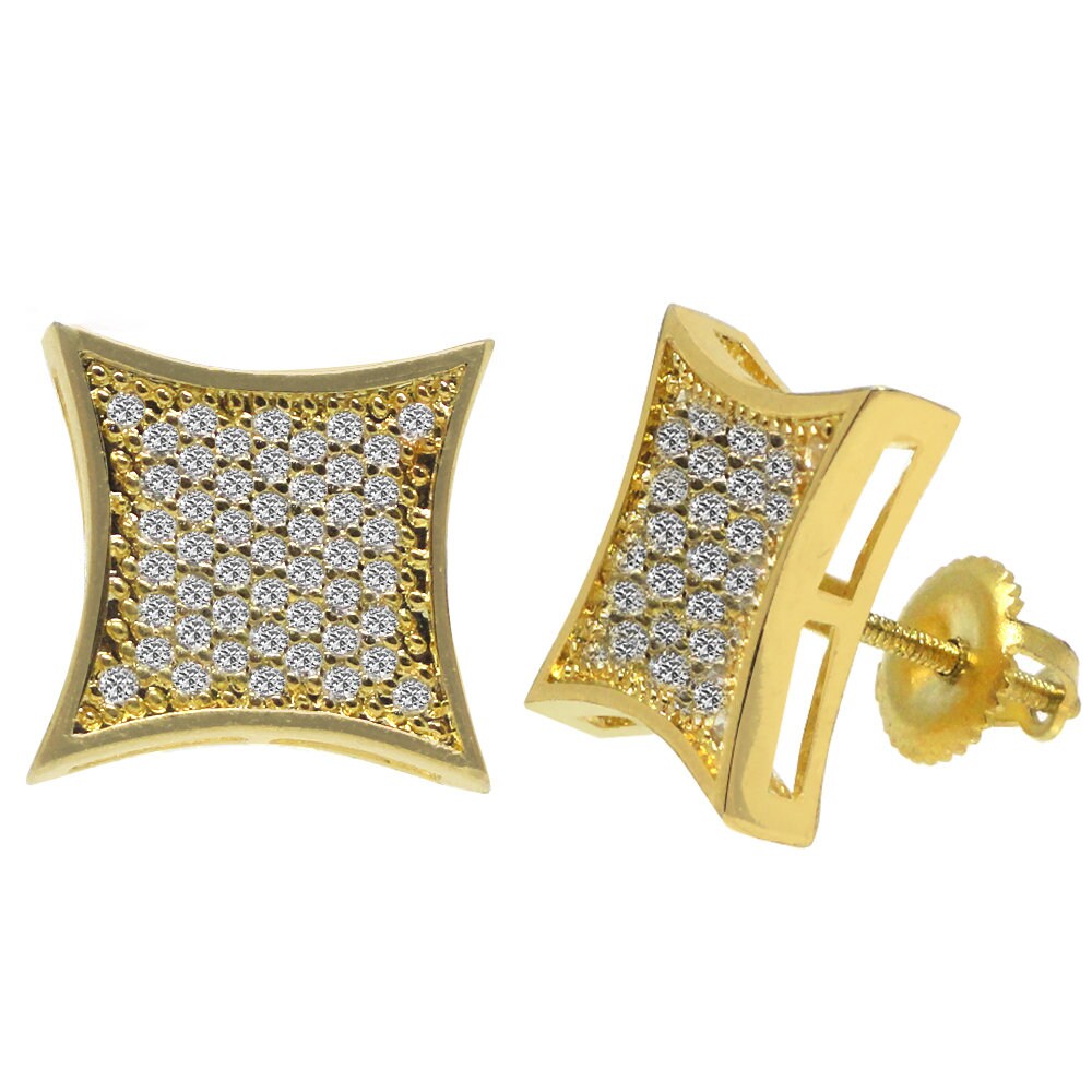 New Kite Square 12 mm Screw Back 10k Yellow Gold Finish Unisex Stud Earrings