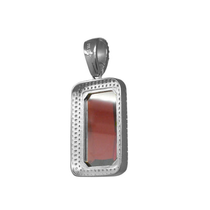Real Sterling Silver Men's White Gold Finish Rick Ross Garnet Ruby Red Necklace