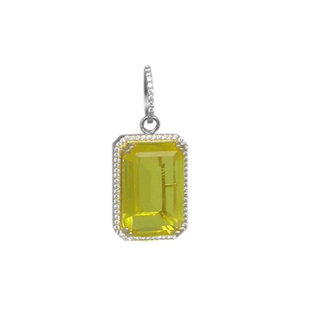 Simulated Citrine Canary 14k White Gold Finish Rectangle Charm Chain Necklace