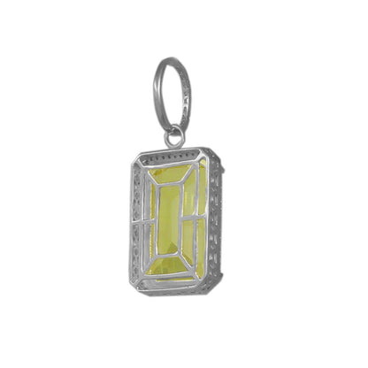 Simulated Citrine Canary 14k White Gold Finish Rectangle Charm Chain Necklace