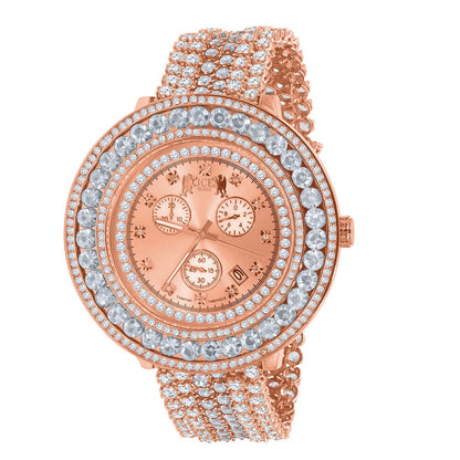 Big Bold Solitaire Real Diamond Dial Stainless Steel Back Mens Rose Gold Custom Watch W/Date Function