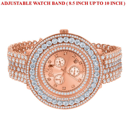 Big Bold Solitaire Real Diamond Dial Stainless Steel Back Mens Rose Gold Custom Watch W/Date Function