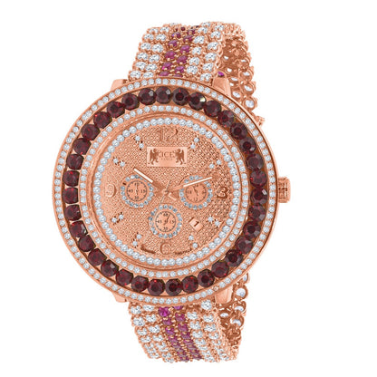 Real Diamond Dial 18K Rose Gold Finish Mens Classy Stainless Steel Back Full Iced Out Custom Watch W/Date